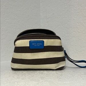 Henri Bendel Blue Accented Brown and Cream Makeup Bag